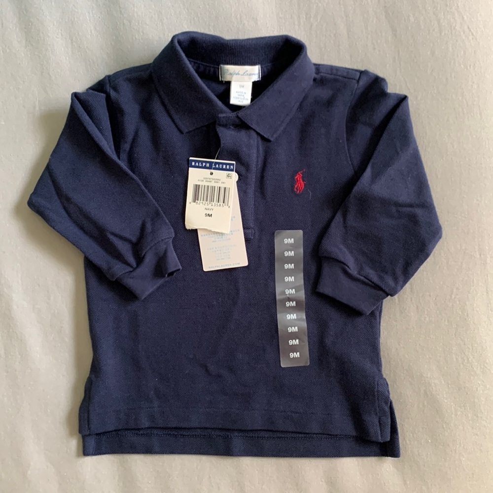 Ralph Lauren Navy Blue long sleeve polo, 9 months